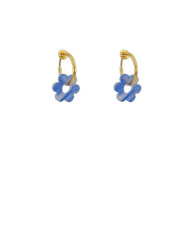 Mini créoles clip acier doré 15 mm acétate bleu clair Ultra-confort – Création Tara Pépita