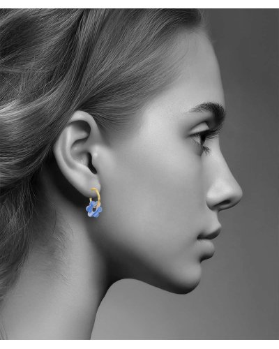 Mini créoles clip acier doré 15 mm acétate bleu clair Ultra-confort – Création Tara Pépita