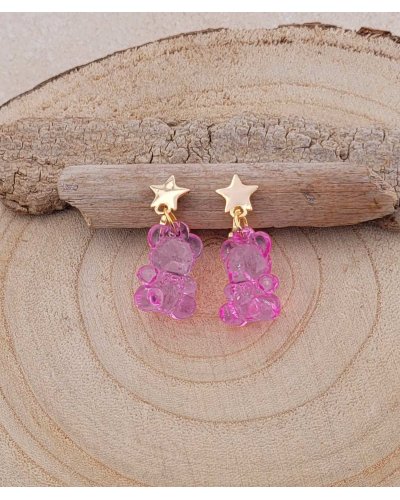 Boucles oreilles à clip nounours rose pour les filles sans perçage, comme des bonbons - Pépita by Tara Pépita