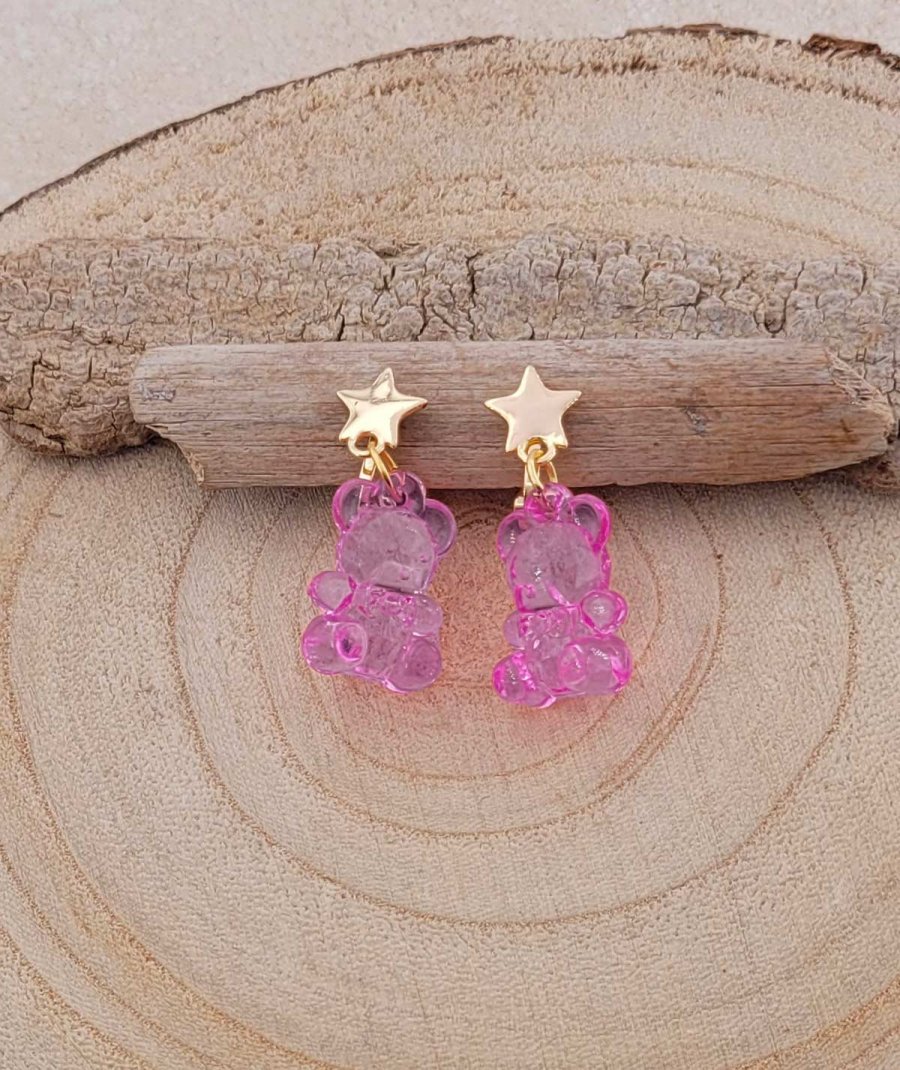 Boucles oreilles à clip nounours rose pour les filles sans perçage, comme des bonbons - Pépita by Tara Pépita