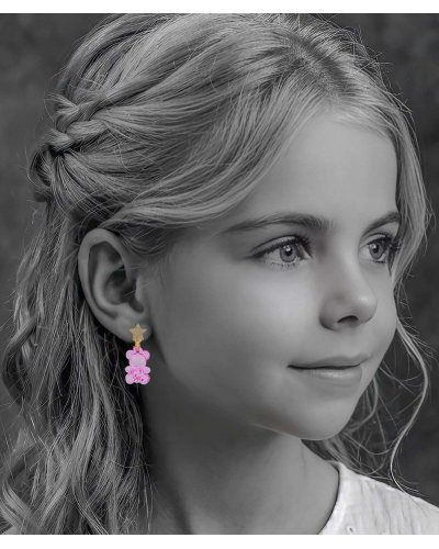 Boucles oreilles à clip nounours rose pour les filles sans perçage, comme des bonbons - Pépita by Tara Pépita