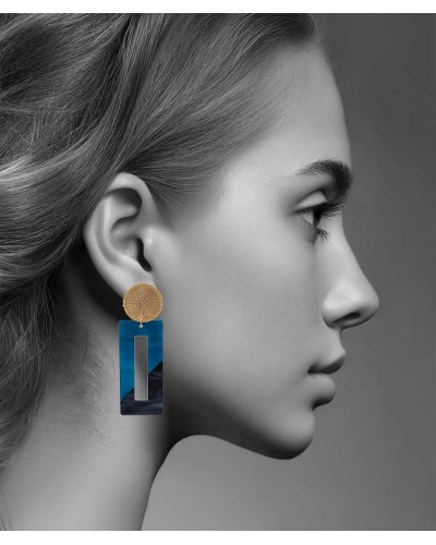 Boucles d'oreilles à clip géométriques bleu canard et noir Ultra-confort – Création Tara Pépita