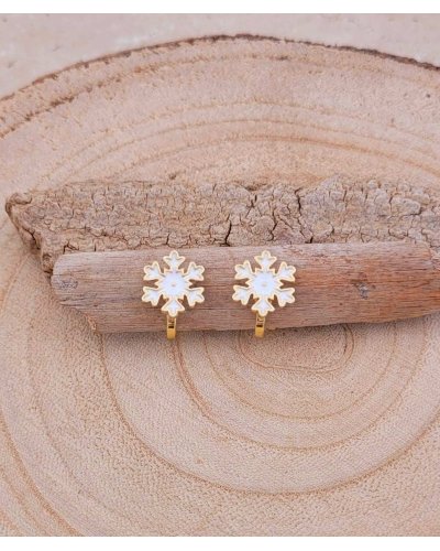 Amusantes boucles oreilles puces à clip flocon blancs pour les fillettes, oreilles non percées - Pépita by Tara Pépita