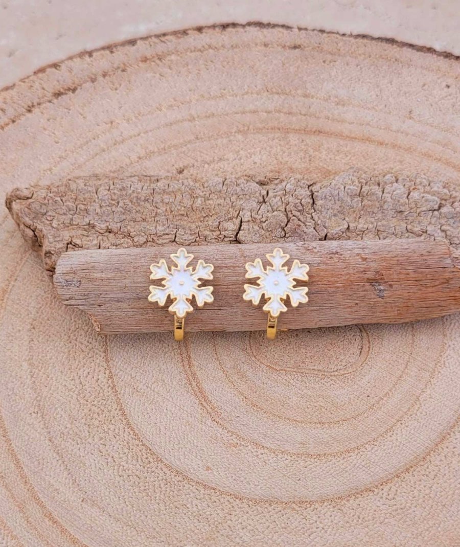 Amusantes boucles oreilles puces à clip flocon blancs pour les fillettes, oreilles non percées - Pépita by Tara Pépita