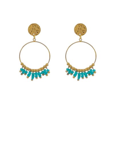 Boucles d'oreilles à clip en acier sur une créole fine et des cristaux turquoise  - L'ultra confort par Tara Pépita