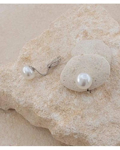 Boucles d’oreilles à clip perle 10 mm rhodiées effet percé - L'ultra confort par Tara Pépita