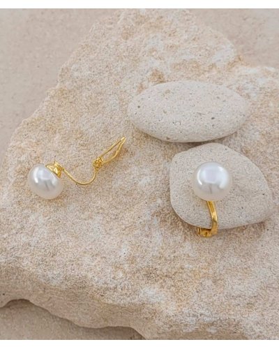 Clips perle blanche 10 mm ultra confort pour oreilles sensibles non percées - L'ultra confort par Tara Pépita