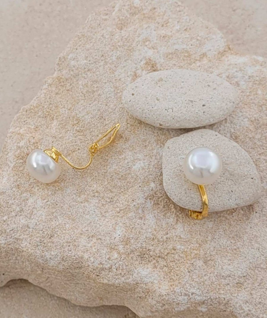 Clips perle blanche 10 mm ultra confort pour oreilles sensibles non percées - L'ultra confort par Tara Pépita