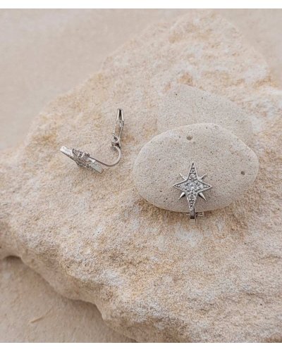 Boucles oreilles à clip étoile rhodiée et petits zircon - L'ultra confort par Tara Pépita