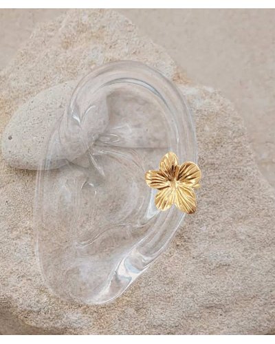 Ear cuff fleur dorée. Il se pose sur le côté de l'oreille pour un éclat immédiat - Effet percing sans perçage