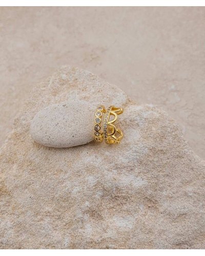 Ear cuff bague d'oreille dorée et zircon. Se pose très facilement sur le côté de l'oreille - Effet percing sans perçage.