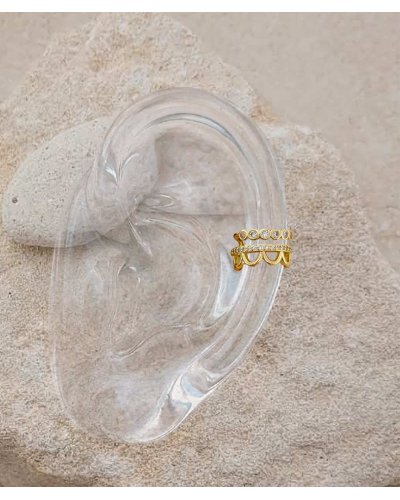 Ear cuff bague d'oreille dorée et zircon. Se pose très facilement sur le côté de l'oreille - Effet percing sans perçage.