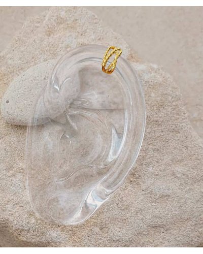 Ear cuff non percé perlé doré. Il se porte et s'installe facilement sur le haut de l'oreille - Effet percing sans perçage