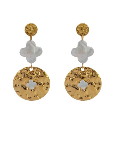 Boucles d'oreilles acier doré et nacre blanche