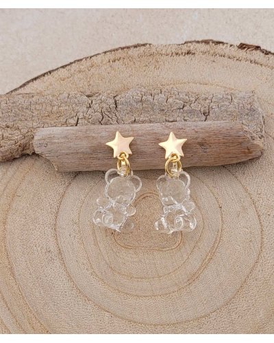 Boucles oreilles à clip nounours transparent pour les filles sans perçage - Pépita by Tara Pépita