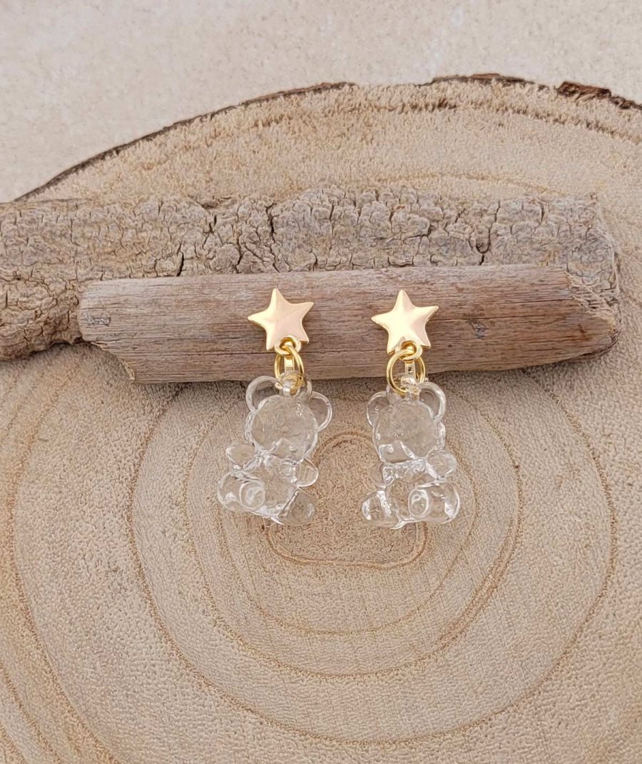 Boucles oreilles à clip nounours transparent pour les filles sans perçage - Pépita by Tara Pépita