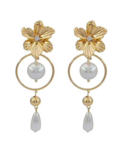 Boucles d'oreilles à clip pendantes dorées perles et strass - l'ultra-confort par Tara Pépita