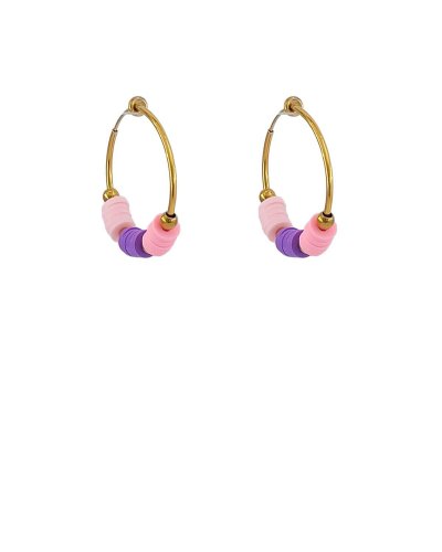 Créoles clip acier doré 3 cm façon surfeur tons rose, pour un été coloré - Création Tara Pépita