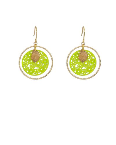 Boucles d'oreilles anneau et filigrane jaune fluo