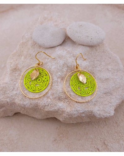 Boucles d'oreilles anneau et filigrane jaune fluo