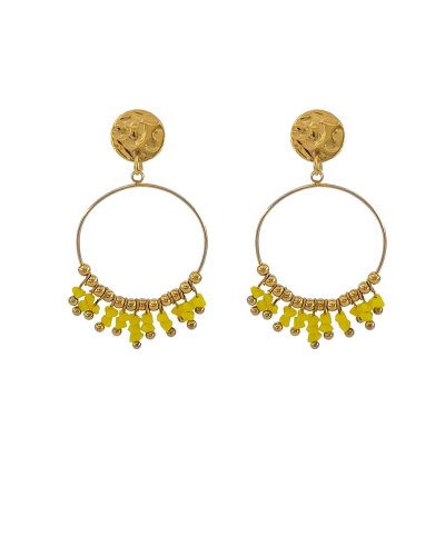 Boucles d'oreilles à clip en acier doré et pampilles cristal jaune, lumineuses et estivales - L'ultra-confort par Tara Pépita