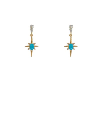 Petites boucles d'oreilles à clip pendante avec une étoile zircon turquoise - L'ultra-confort par Tara Pépita