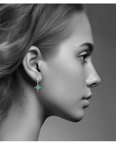 Petites boucles d'oreilles à clip pendante avec une étoile zircon turquoise - L'ultra-confort par Tara Pépita