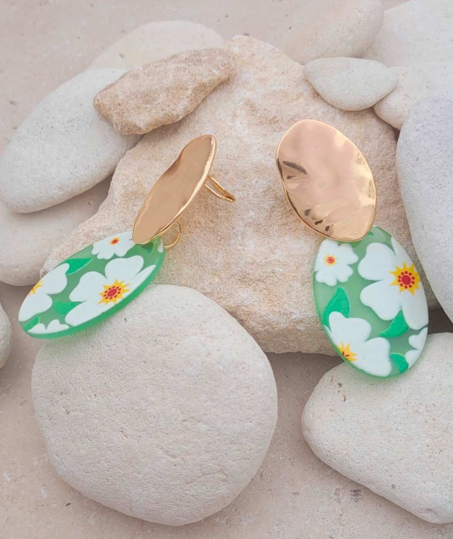 Boucles oreilles clips fleurs 4 couleurs (non percées)