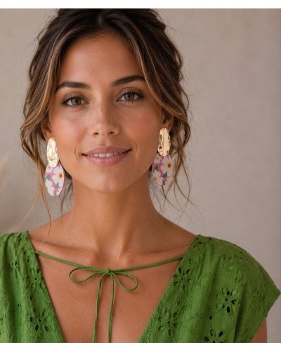 Boucles oreilles à clips fleurs choix de 4 couleurs motif estival