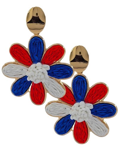 Boucles d'oreilles à clip bleu blanc rouge, drapeau français, en raphia pour oreilles non percées