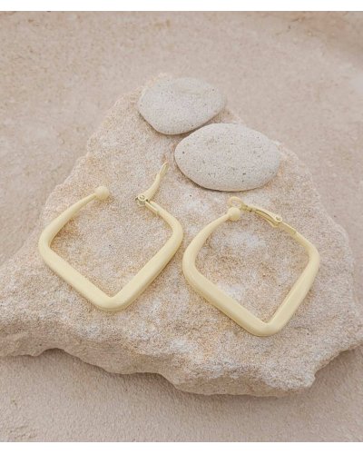 Créoles à clip carrées laquées jaune paille 4 cm pour oreilles non percées