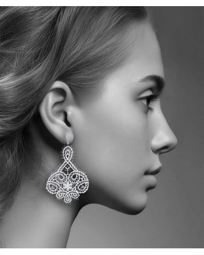 Boucles d'oreilles dentelle blanche rhodiées