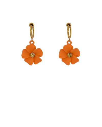 Petites boucles d'oreilles pendantes à clip fleur orange