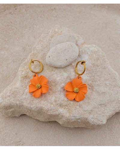 Petites boucles d'oreilles pendantes à clip fleur orange