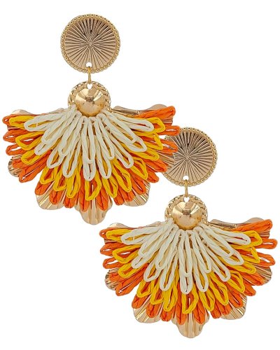 Grandes boucles d'oreilles à clip en raphia dans les tons orangés