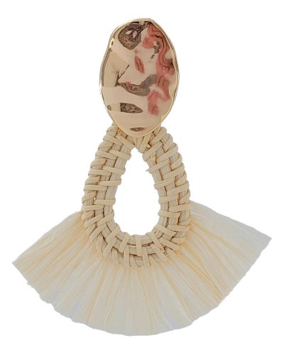 Très grandes boucles d'oreilles à clip en raphia beige - Look d'été