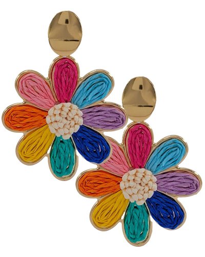 Boucles d'oreilles à clip en raphia multicolores