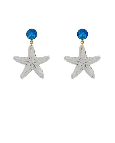 Petites boucles d'oreilles à clip en raphia étoile de mer pour l'été
