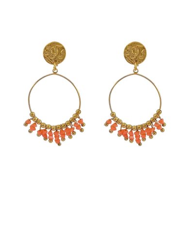 Boucles d'oreilles à clip en acier doré et pampilles cristal corail - L'ultra-confort par Tara Pépita