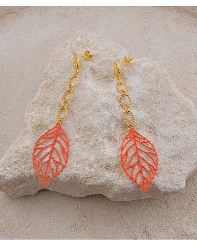 Boucles d'oreilles feuille orange