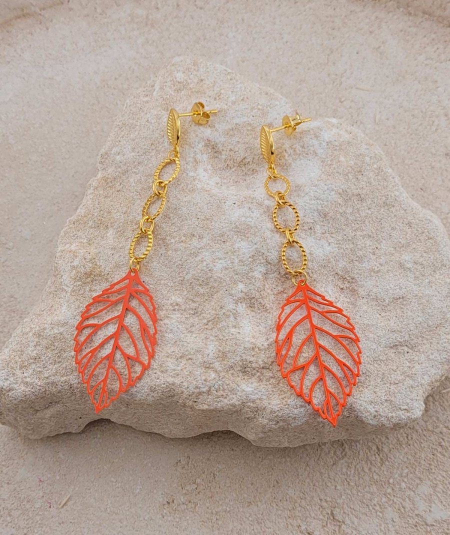 Boucles d'oreilles feuille orange