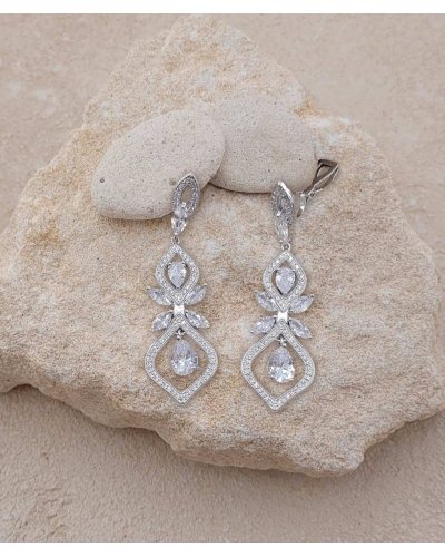 Boucles d'oreilles à clips en zirconium pendantes mariage pour oreilles non percées