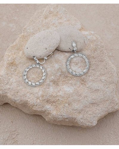 Boucles oreilles à clip en zirconium créole ciselée - Création Tara Pépita