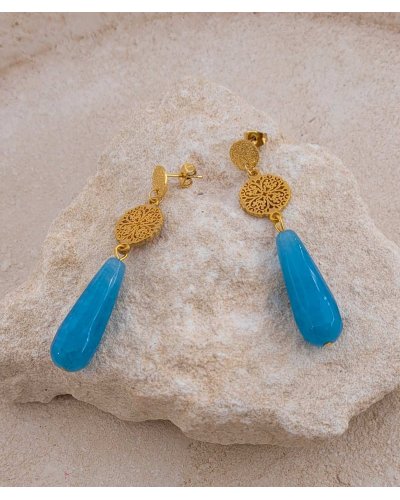 Boucles oreilles Jade bleu