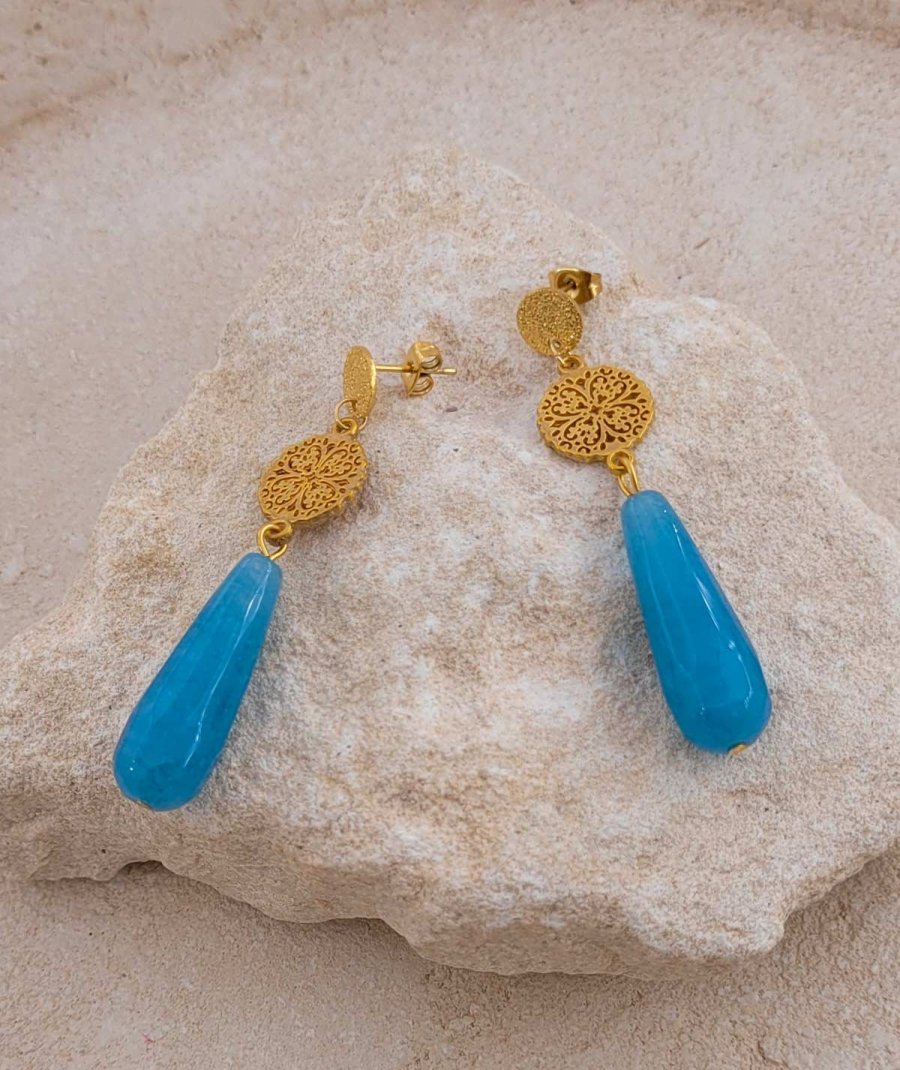 Boucles oreilles Jade bleu
