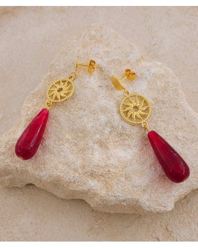Boucles oreille en Jade framboise