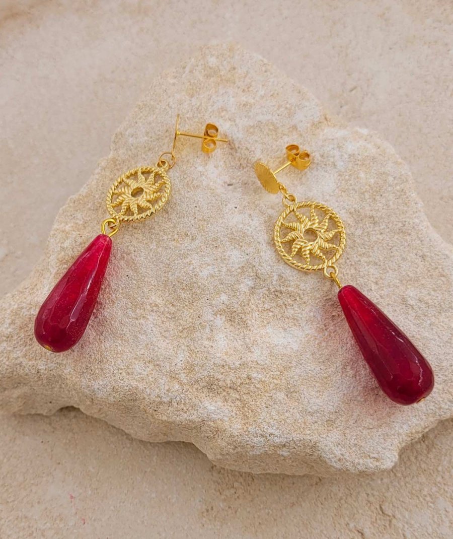 Boucles oreille en Jade framboise