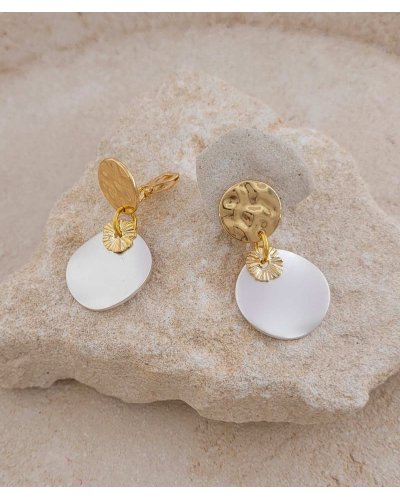 Petites boucles d'oreilles à clip lumineuses dorées et argentées - Création Tara Pépita