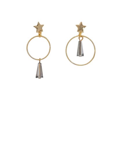 Boucles d'oreilles à clip asymétriques cristal taupe - Création Tara Pépita