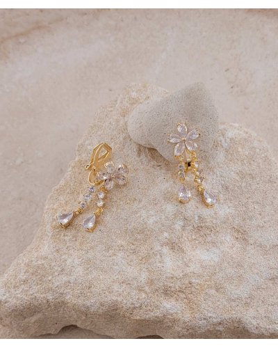 Boucles d'oreilles à clip en zirconium fleur - Collection Clips précieux